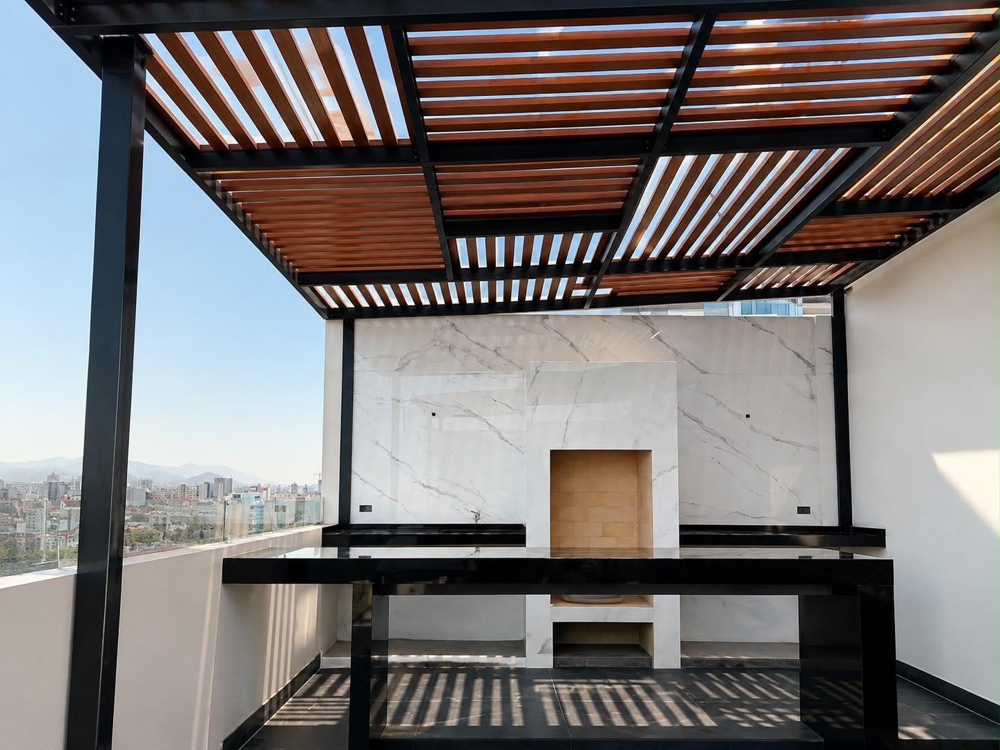 Pérgola con zona de parrilla — después
